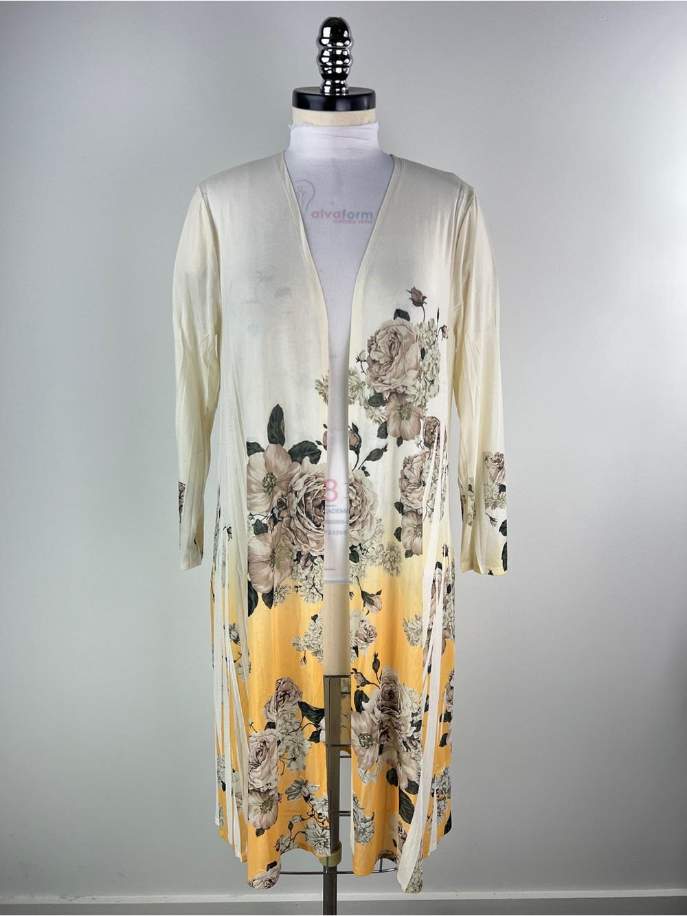 💚 3553. Floral Ombre Longline Mesh Cardigan in Cream and Yellow